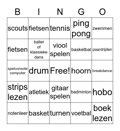 les loisirs Bingo Card