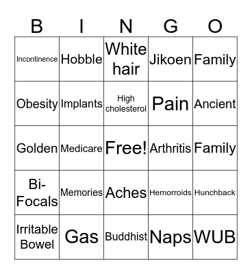 60TH Birthday  Bingo Card