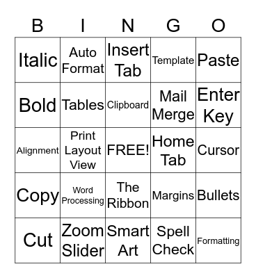 Microsoft Word Bingo Card