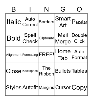 Microsoft Word Bingo Card