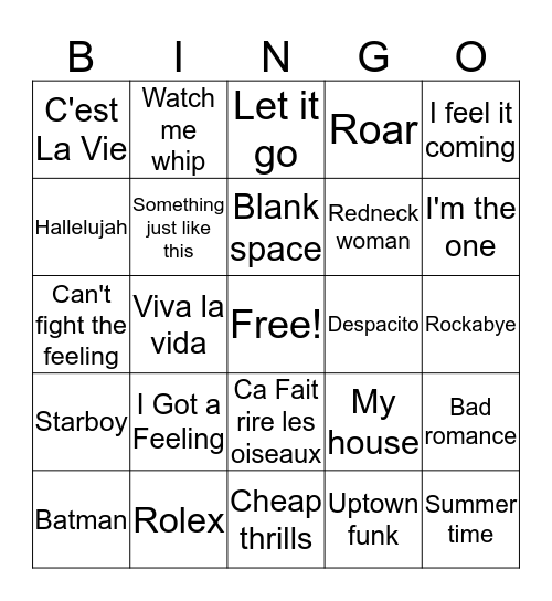 Wacky Bingo Card