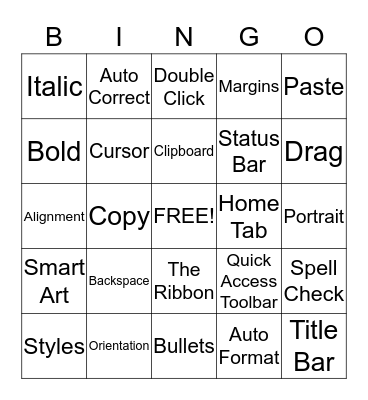 Microsoft Word Bingo Card