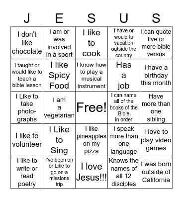 GET JESUS Bingo Card