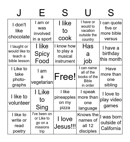 GET JESUS Bingo Card