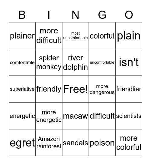 Chapter 4 Unit 1-2 Bingo Card