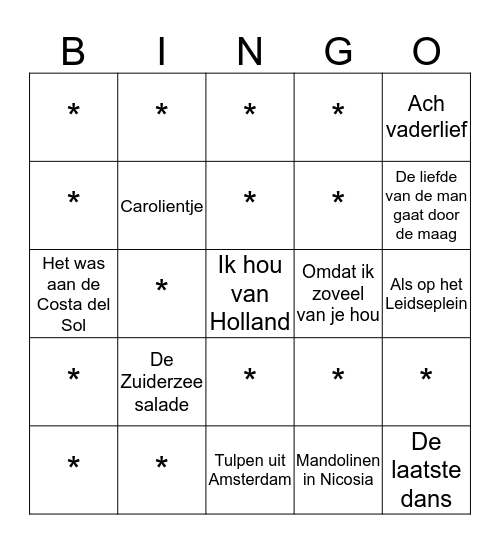 Liedjes Bingo2 Bingo Card