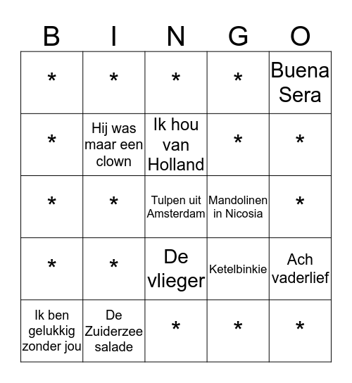 Liedjes Bingo3 Bingo Card