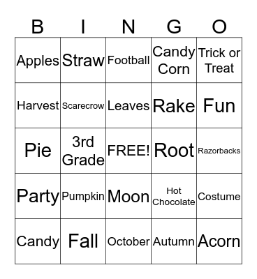 Mrs. Jorn's Fall Party Bingo Card