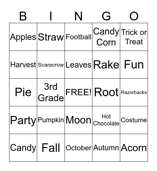 Mrs. Jorn's Fall Party Bingo Card