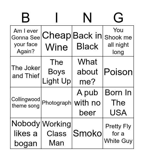 Bogan Bingo Card