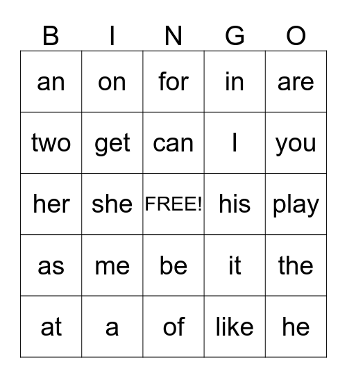 Working With Words 1-5 Bingo Card