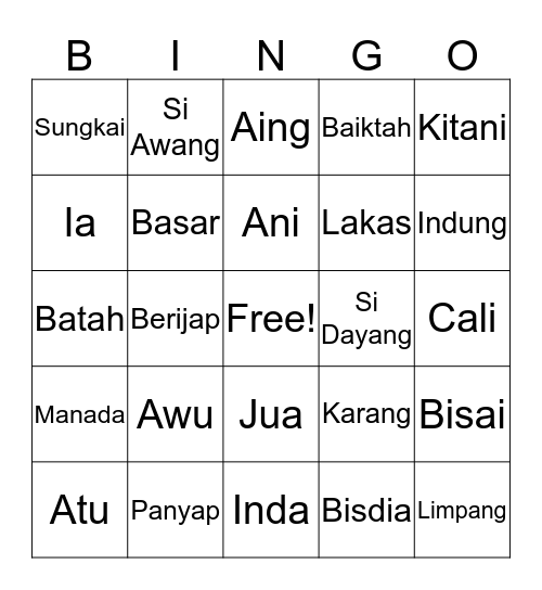 Brunei Bingo Card