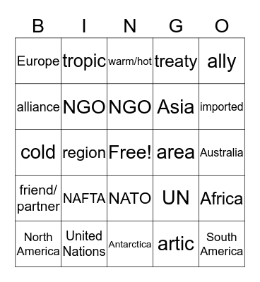 Social Studies Trivia Bingo Card