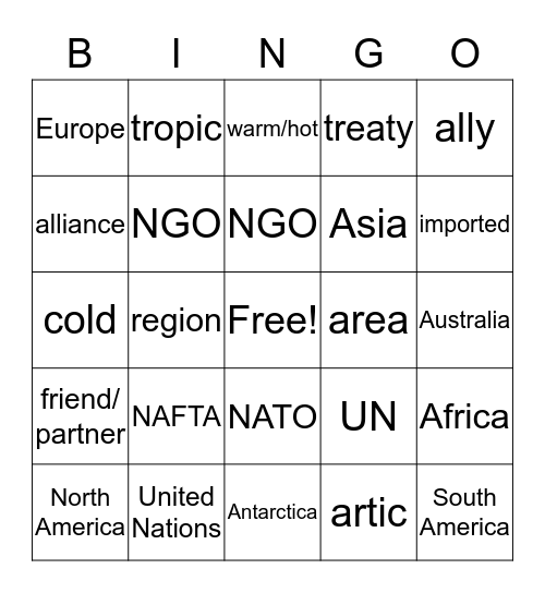 Social Studies Trivia Bingo Card