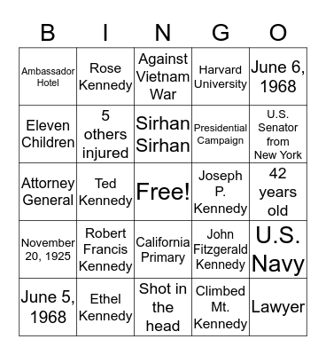 RFK  Bingo Card