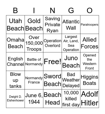 D Day Invasion Bingo Card