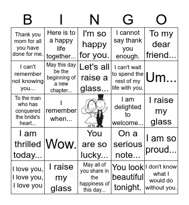 Wedding Speech Bingo Card