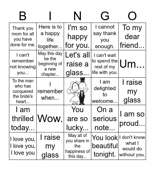 Wedding Speech Bingo Card