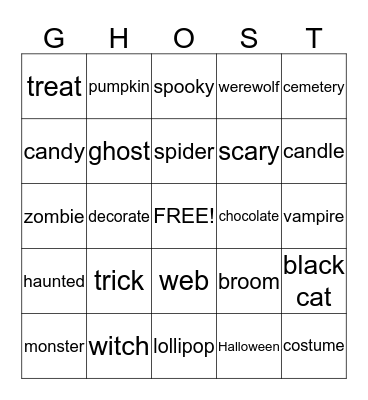 GHOST Bingo Card