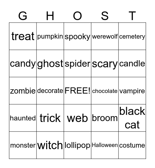 GHOST Bingo Card