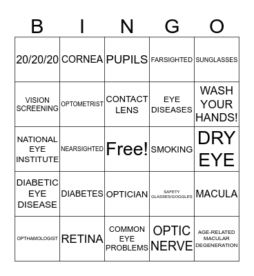 VISION HEALTH BINGO Card