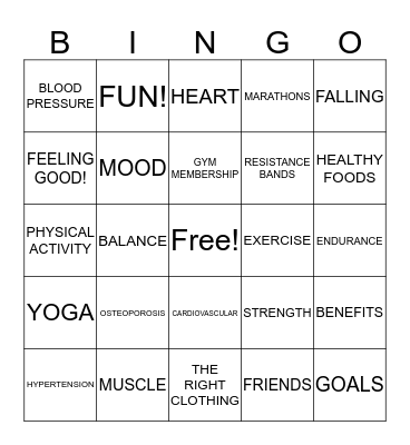 PHYSICAL ACTIVITY Bingo Card