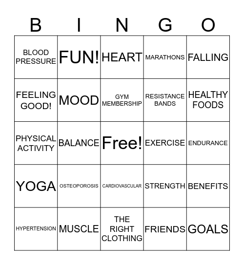 PHYSICAL ACTIVITY Bingo Card