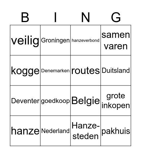 Hanze-steden bingo Card