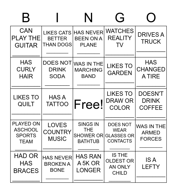 ICE BREAKER BINGO: FIND SOMEONE WHO... Bingo Card