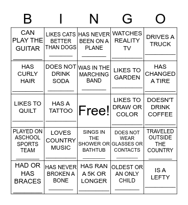 ICE BREAKER BINGO: FIND SOMEONE WHO... Bingo Card