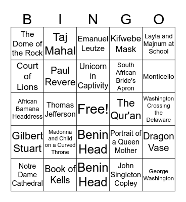 Art Bingo 4th Grade Bingo Card