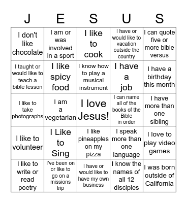 GET JESUS Bingo Card