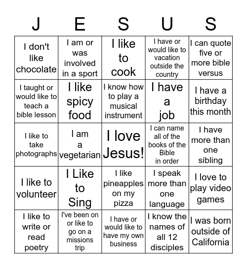 GET JESUS Bingo Card