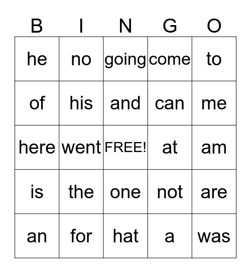 site words Bingo Card