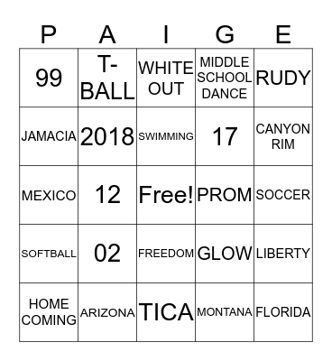 Paige  Bingo Card