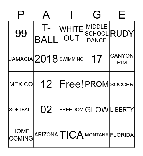 Paige  Bingo Card