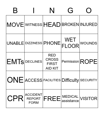 ACCIDENT, INJURY, AND ILLNESS Bingo Card