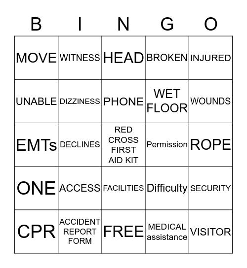 ACCIDENT, INJURY, AND ILLNESS Bingo Card