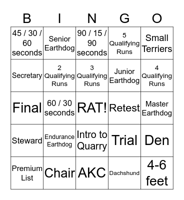 Earthdog Bingo! Bingo Card