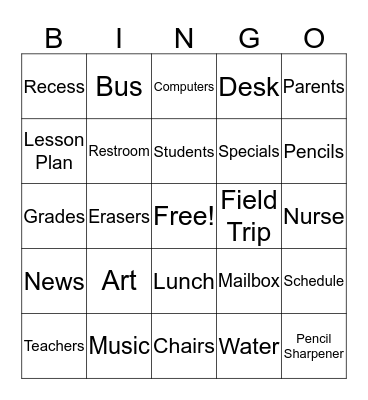 School House Tunes Bingo Card