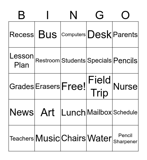 School House Tunes Bingo Card