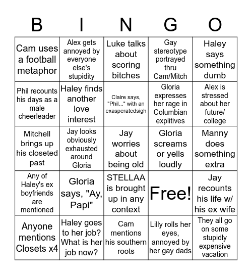 modern family bingo Card