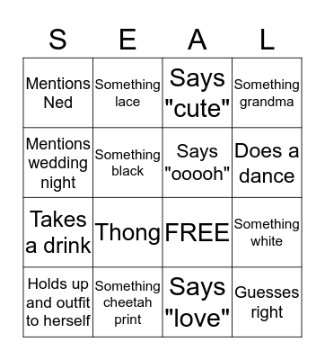MAMA SEAL LINGERIE PARTY Bingo Card