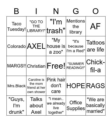 Caroline Bingo Card