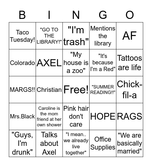 Caroline Bingo Card