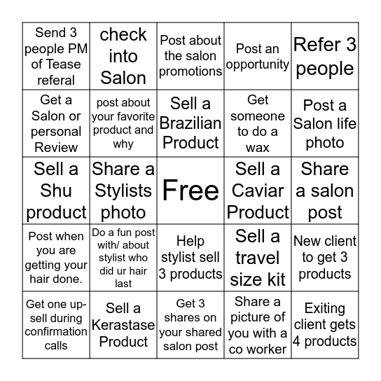 Tease Hair Boutique Bingo Card