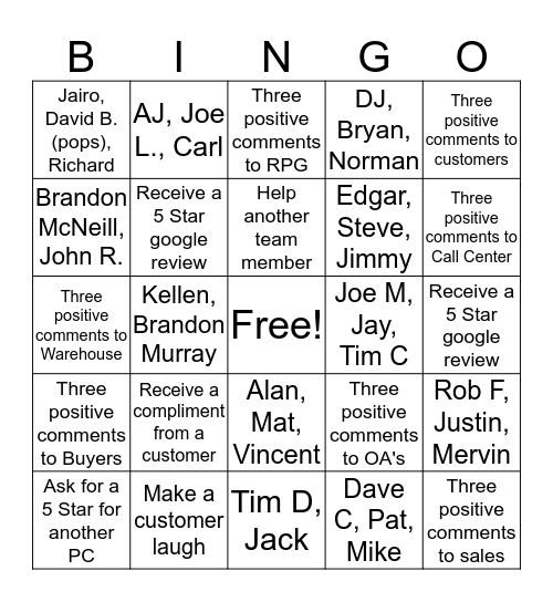 Good Vibes Bingo Card