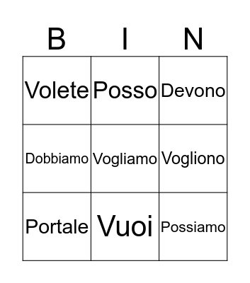 I verbi modali/Tecnologia Bingo Card