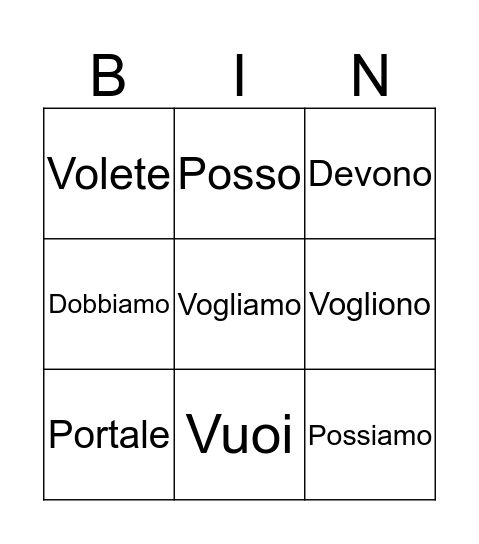 I verbi modali/Tecnologia Bingo Card