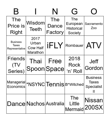 Krystle's Bridal Shower BINGO Card